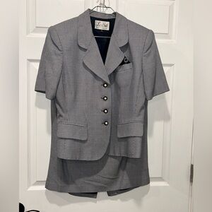 Le Suit Suit Set 12 Blue Check‎ Blazer Skirt Classic Career Office Work